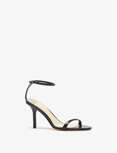 3/4 Front image of Slash Ankle Strap Sandals in Black