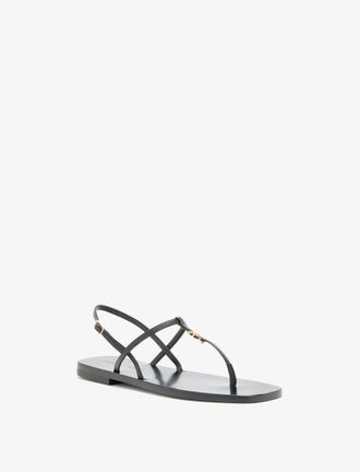 3/4 Front image of Monogram T Strap Sandals in Black