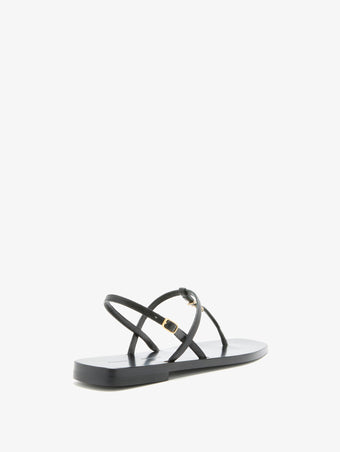 3/4 Back image of Monogram T Strap Sandals in Black