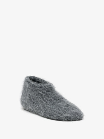 Proenza Schouler 3/4 Front image of Glove Knit Slippers in Mohair Knit in Charcoal