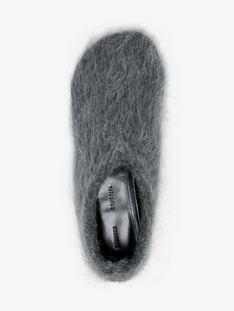 Proenza Schouler Aerial image of Glove Knit Slippers in Mohair Knit in Charcoal