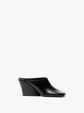 Proenza Schouler Front image of Slant Mules in Slick Calf in Black