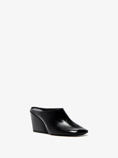 Proenza Schouler 3/4 Front image of Slant Mules in Slick Calf in Black