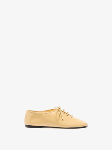 Proenza Schouler Front image of Glove Lace Up Flats in Soft Patent in Birch