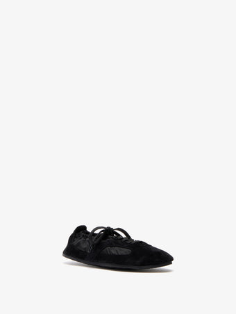 Proenza Schouler 3/4 Front image of Soft Track Sneakers in Nylon Calfsuede Combo in Black