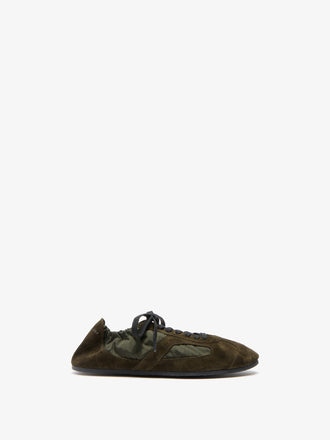 Proenza Schouler Front image of Soft Track Sneakers in Nylon Calfsuede Combo in Caper