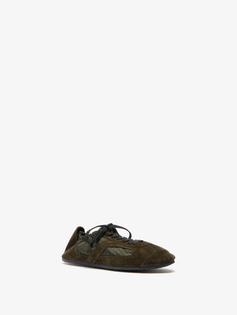 Proenza Schouler 3/4 Front image of Soft Track Sneakers in Nylon Calfsuede Combo in Caper