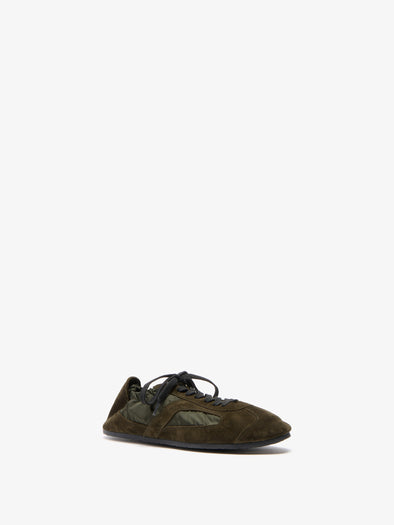 Proenza Schouler 3/4 Front image of Soft Track Sneakers in Nylon Calfsuede Combo in Caper
