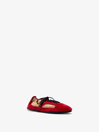 Proenza Schouler 3/4 Front image of Soft Track Sneakers in Nylon Calfsuede Combo in BirchRed Combo