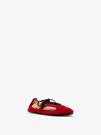 Proenza Schouler 3/4 Front image of Soft Track Sneakers in Nylon Calfsuede Combo in BirchRed Combo