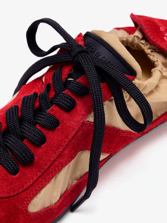 Detail image of Soft Track Sneakers in Nylon Calfsuede Combo in BirchRed Combo