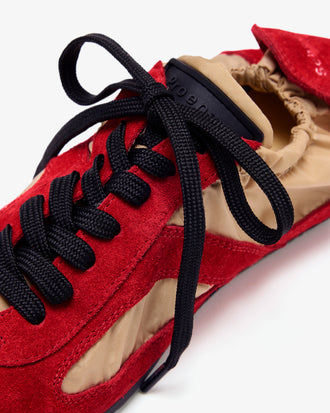 Detail image of Soft Track Sneakers in Nylon Calfsuede Combo in BirchRed Combo
