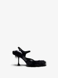 Proenza Schouler Front image of Tee 85 Thong Sandal In Nappa Shearling Combo in Black