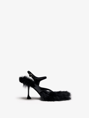 Proenza Schouler Front image of Tee 85 Thong Sandal In Nappa Shearling Combo in Black