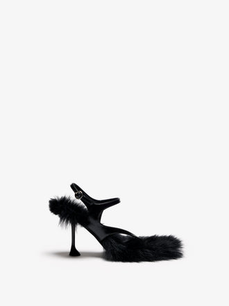 Proenza Schouler Front image of Tee 85 Thong Sandal In Nappa Shearling Combo in Black