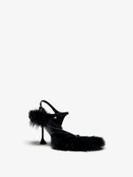 Proenza Schouler 3/4 Front image of Tee 85 Thong Sandal In Nappa Shearling Combo in Black