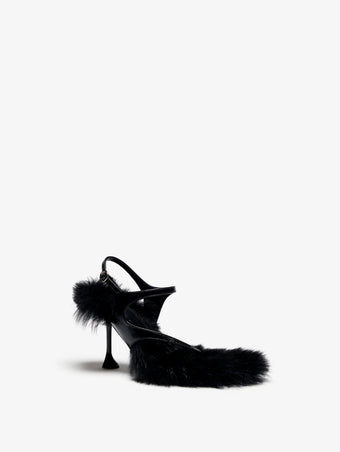 Proenza Schouler 3/4 Front image of Tee 85 Thong Sandal In Nappa Shearling Combo in Black