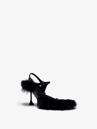 Proenza Schouler 3/4 Front image of Tee 85 Thong Sandal In Nappa Shearling Combo in Black