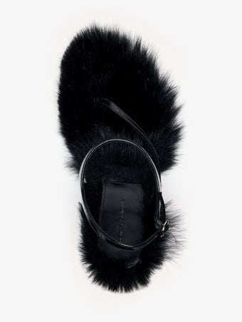Proenza Schouler Aerial image of Tee 85 Thong Sandal In Nappa Shearling Combo in Black
