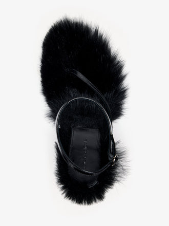 Proenza Schouler Aerial image of Tee 85 Thong Sandal In Nappa Shearling Combo in Black