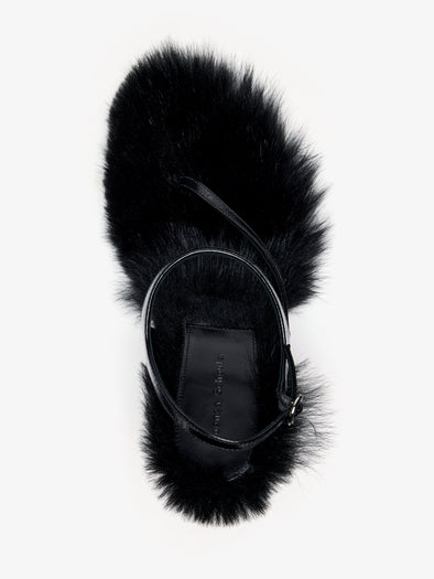 Proenza Schouler Aerial image of Tee 85 Thong Sandal In Nappa Shearling Combo in Black