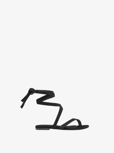 Proenza Schouler Front image of Tee Strappy Flat Sandals In Kidsuede in Black
