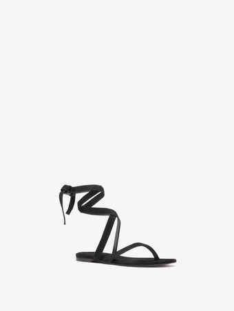 Proenza Schouler 3/4 Front image of Tee Strappy Flat Sandals In Kidsuede in Black