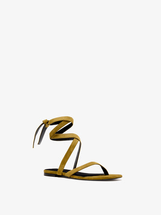 Proenza Schouler 3/4 Front image of Tee Strappy Flat Sandals In Kidsuede in Pistachio