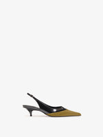 Proenza Schouler Front image of Slash Slingback In Spazzolato and Satin Combo in Black Pistachio Combo