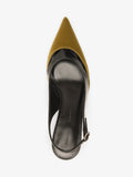 Proenza Schouler Aerial image of Slash Slingback In Spazzolato and Satin Combo in Black Pistachio Combo