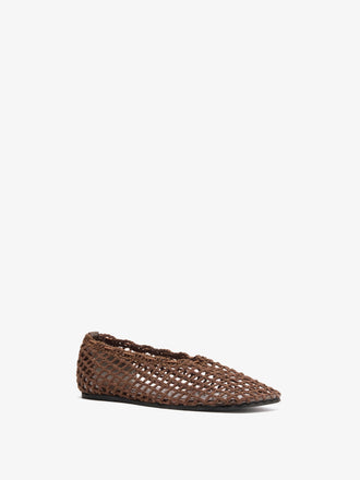 Proenza Schouler 3/4 Front image of Slant Crochet Flat in Mushroom