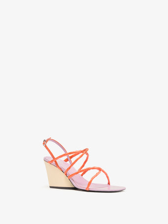 Proenza Schouler 3/4 Front image of Twist Slant Sandals in Marzipan Lilac Flame Combo