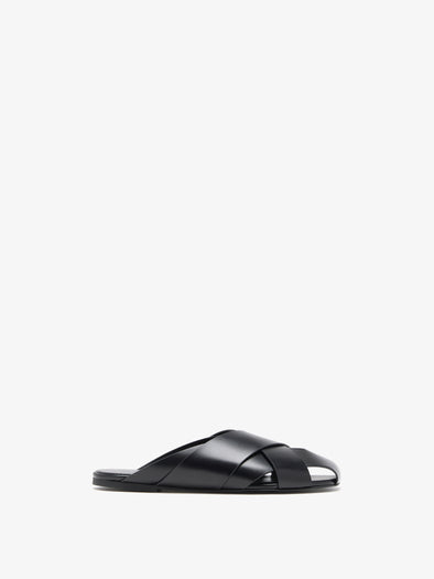 Proenza Schouler Front image of Slant Cross Slides In Brushed Calf in Black