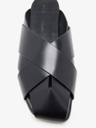 Detail image of Slant Mules in Slick Calf in Black