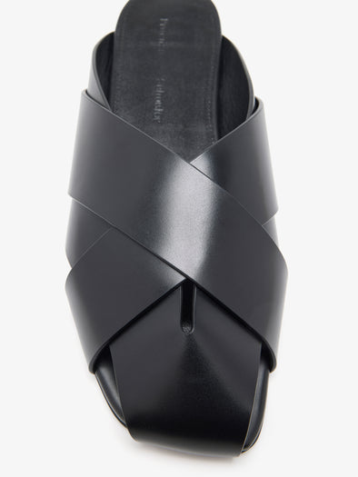 Detail image of Slant Mules in Slick Calf in Black