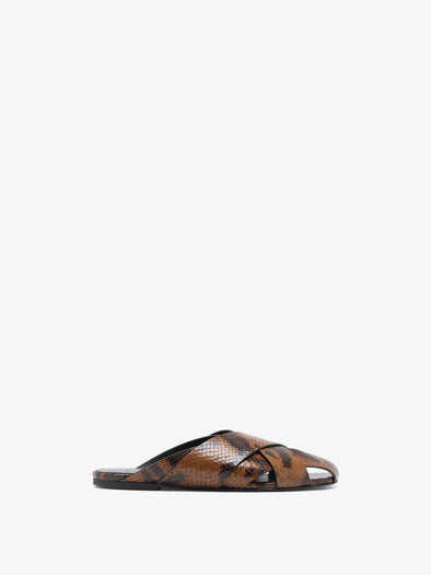 Proenza Schouler Front image of Slant Cross Slides In Embossed Python in Ochre Multi