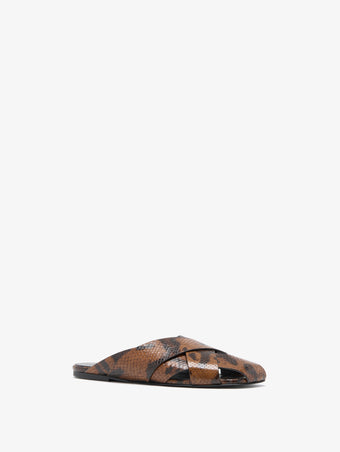 Proenza Schouler 3/4 Front image of Slant Cross Slides In Embossed Python in Ochre Multi
