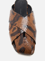Proenza Schouler Detail image of Slant Cross Slides In Embossed Python in Ochre Multi