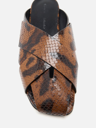 Proenza Schouler Detail image of Slant Cross Slides In Embossed Python in Ochre Multi