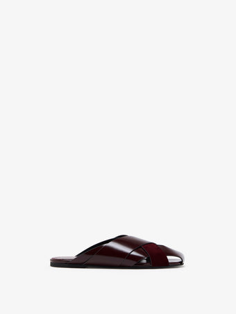 Proenza Schouler Front image of Slant Cross Slides In Brushed Callf And Calfsuede in Merlot