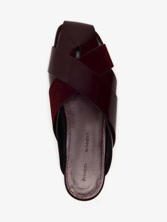 Proenza Schouler Aerial image of Slant Cross Slides In Brushed Callf And Calfsuede in Merlot