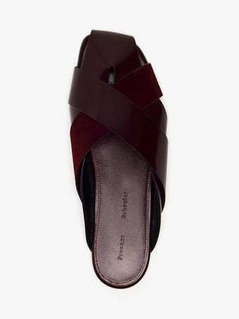 Proenza Schouler Aerial image of Slant Cross Slides In Brushed Calf And Calfsuede in Merlot