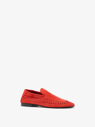 Proenza Schouler 3/4 Front image of Whip Loafers In Calfsuede in Scarlet