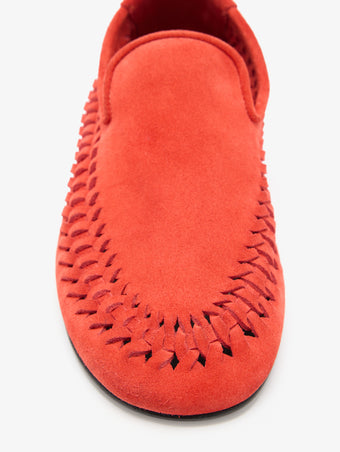 Proenza Schouler Detail image of Whip Loafers In Calfsuede in Scarlet