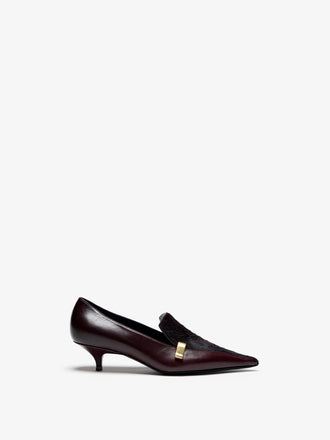 Proenza Schouler Front image of Slash Loafer In Haircalf Combo in Oxblood