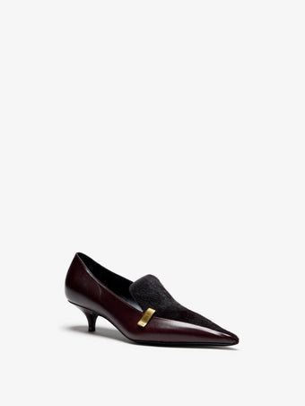 Proenza Schouler 3/4 Front image of Slash Loafer In Haircalf Combo in Oxblood
