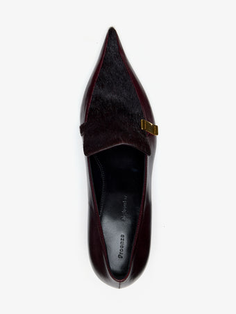 Proenza Schouler Aerial image of Slash Loafer In Haircalf Combo in Oxblood