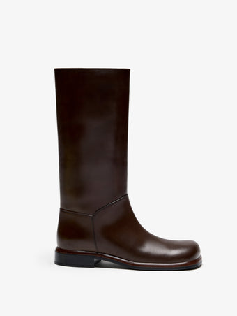 Proenza Schouler Still Life Image of Front View of Esme Boot in Shiny Calf in Umber