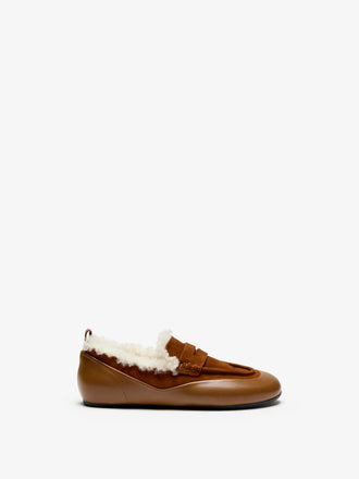 Proenza Schouler Front image of Arcadia Shearling Loafer in Cuoio