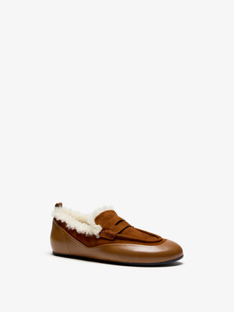Proenza Schouler 3/4 Front image of Arcadia Shearling Loafer in Cuoio